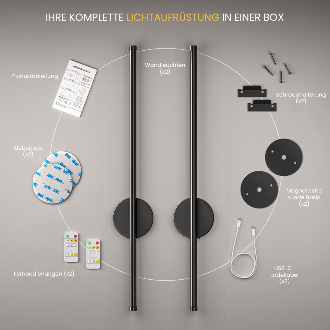 MODERNE WANDLEUCHTEN OHNE KABEL (2ER-SET)